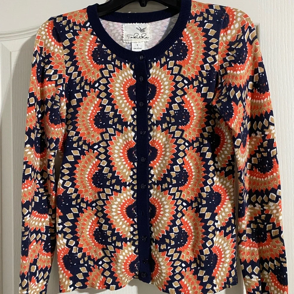 Anthropologie Cardigan Sweater.Tabitha Odval Geometric Print  Size… - Picture 5 of 6